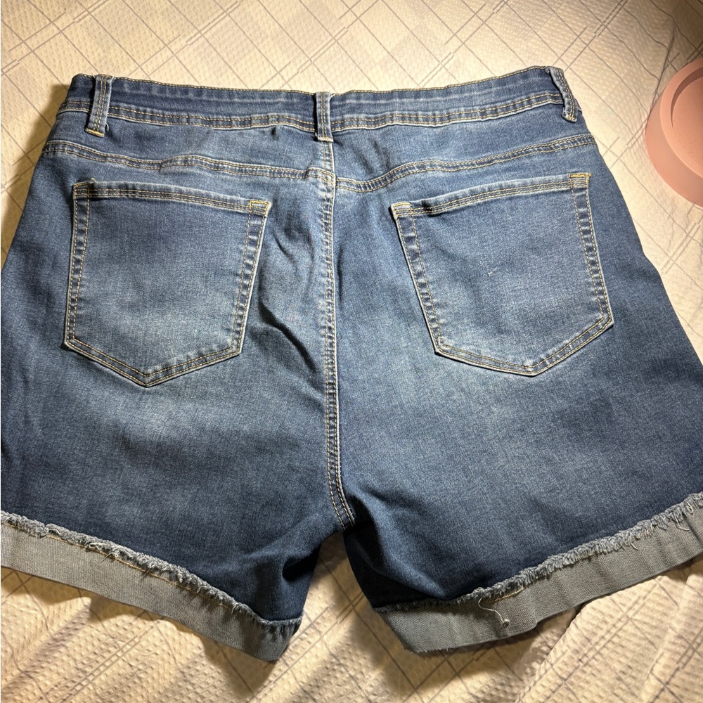 Women's Blue Denim Shorts - Picture 2 of 3